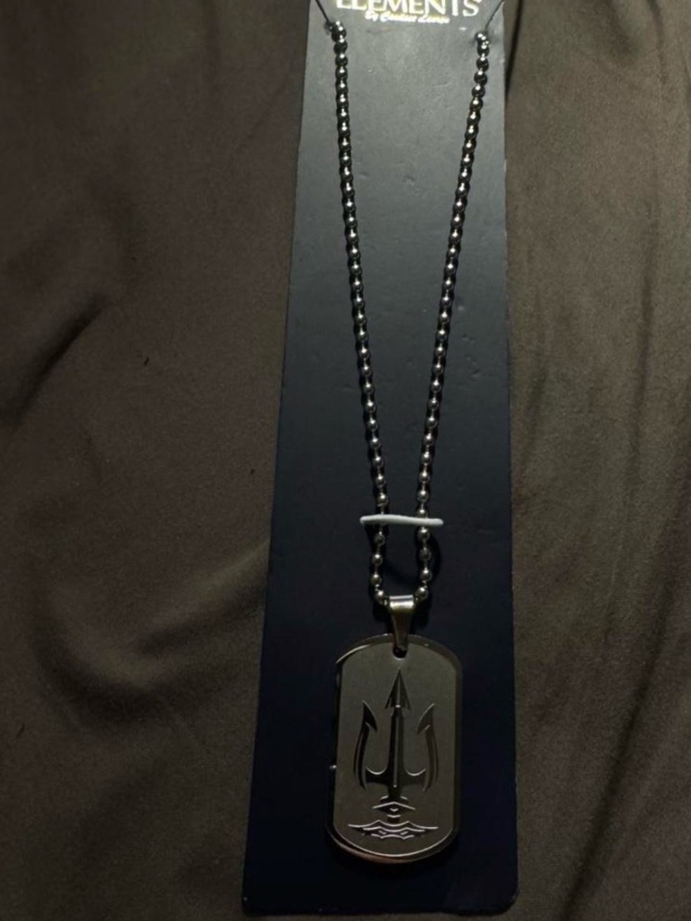 Element Black Stainless Steel Trident Pendant Necklace